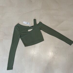 Topshop New Olive Green Cut-Out Long Sleeve Top
